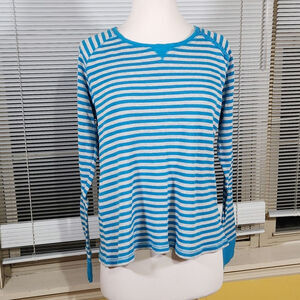 SJB Active $35 Large Teal Gray Striped Cotton Stretch Thermal Long Sleeved Top